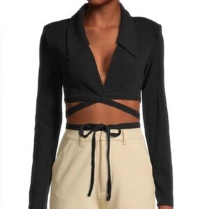 DANIELLE BERNSTEIN Black Tie-Front Crop Top